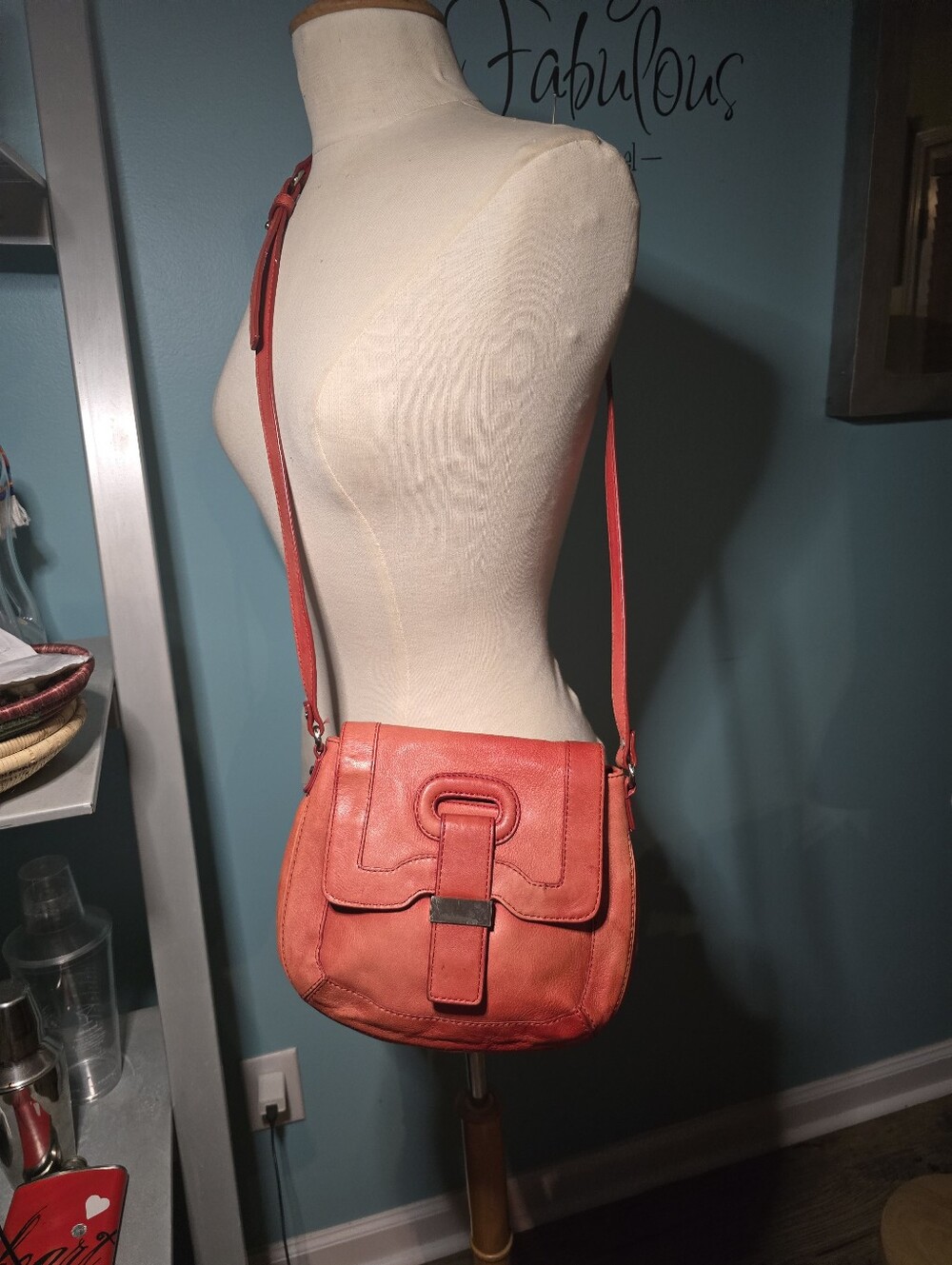 Coral Botkier Leather Crossbody Bag with Front Strap Accent